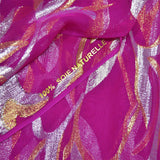 Mousseline de Soie dévorée Tlija or et argent fond fuchsia