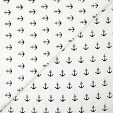 Coton imprimé ancre marine noire fond blanc