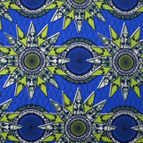 Coton imprimé ethnique Eindhoven vert fond bleu