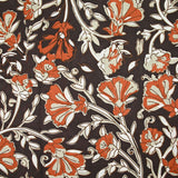 Coton indien imprimé champêtre brique et taupe fond marron