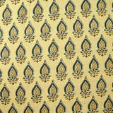 Coton indien imprimé Chennai bleu et ocre fond beige