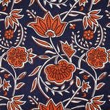 Coton indien imprimé entrelacs de fleurs brique bleu marine