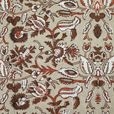 Coton indien imprimé fleur marron et brique fond taupe