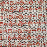 Coton indien imprimé fleurs brique et taupe fond blanc