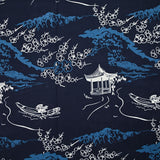 Coton imprimé japonisant fond bleu marine