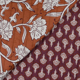 Coton matelassé double face Deepti marron et rouge amarante au mètre