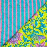 Coton matelassé double face rayure rose et turquoise au mètre