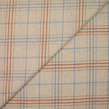 Coton tissé teint carreaux ciel et marron fond beige chiné