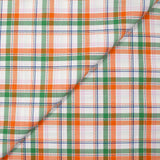 Coton tissé-teint Rowan vert et orange fond blanc