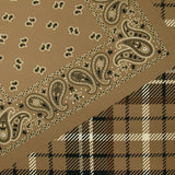 Crêpe lourd imprimé tartan et bandana fond marron
