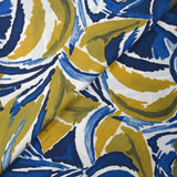 Crêpe viscose imprimé jungle anis et bleu fond blanc