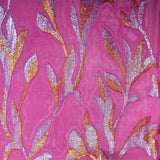 Mousseline de Soie dévorée Tlija or et argent fond fuchsia