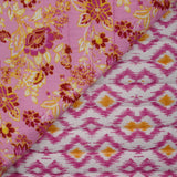 Double gaze matelassée double face indien Bihar fond rose et blanc au mètre