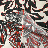 Coton imprimé palmier noir et rouge fond blanc