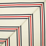 Gabardine 100% coton rayure bleu marine et rouge fond blanc cassé