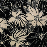 Jersey de velours ras imprimé fleurs ivoire fond noir