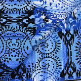 Lin et coton imprimé fantaisie bleu marine