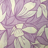 Lin et coton imprimé fleurs en feuilles violet