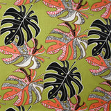 Lin viscose imprimé pluie de monsteras fond vert