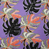 Lin viscose imprimé pluie de monsteras fond violet