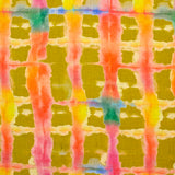 Lin viscose imprimé quadrillage arc-en-ciel fond vert