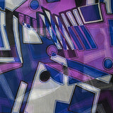 Mousseline crinkle 100% soie imprimée old school bleu roi et violet