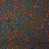 Mousseline crinkle imprimée envolée bleu roi et rouge fond kaki 