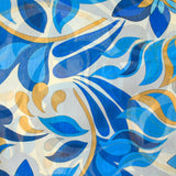 Mousseline crinkle imprimée flamme et fleur bleu