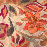 Mousseline crinkle imprimée flamme et fleur orange