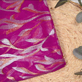 Mousseline de Soie dévorée Tlija or et argent fond fuchsia