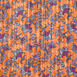 Mousseline imprimée bande satin violet fond orange