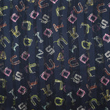 Mousseline imprimée bande satin alphabet fond marine