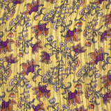 Mousseline imprimée bande satin violet fond ocre