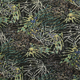 Mousseline imprimée lurex feu d'artifice vert sauge fond noir