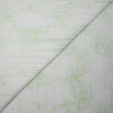 Polycoton froissé et brodé fleurs vert anis