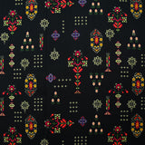 Popeline de coton imprimée fleur pixel fond noir