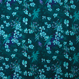 Popeline de coton imprimée fleurs turquoise fond bleu foncé