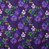 Popeline de coton imprimée flore fond violet foncé