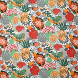 Popeline de coton imprimée fruit exotique orange et vert
