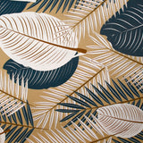 Popeline de coton imprimée grandes feuilles fond beige