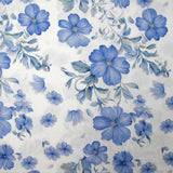 Popeline de coton imprimée porcelaine en fleurs bleues fond blanc