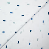 Popeline de coton imprimée trait bleu et gris fond blanc