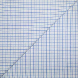 Popeline polycoton jacquard à carreaux bleu denim fond blanc