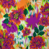 Satin de viscose imprimé brume florale violet fond blanc
