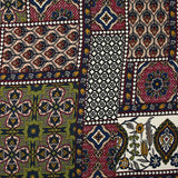 Satin de viscose imprimé patchwork ornement lie de vin, kaki et marine