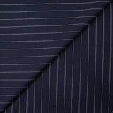 Tissu tailleur 100% laine rayé blanc fond bleu marine