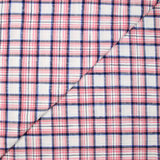 Viscose imprimée carreaux rouge, noir et bleu fond blanc