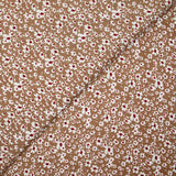 Viscose imprimée fleurs blanches et bordeaux fond noisette