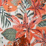Viscose imprimée fleurs de la jungle corail fond blanc
