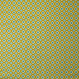 Viscose imprimée fleurs graphiques bleues fond jaune soleil